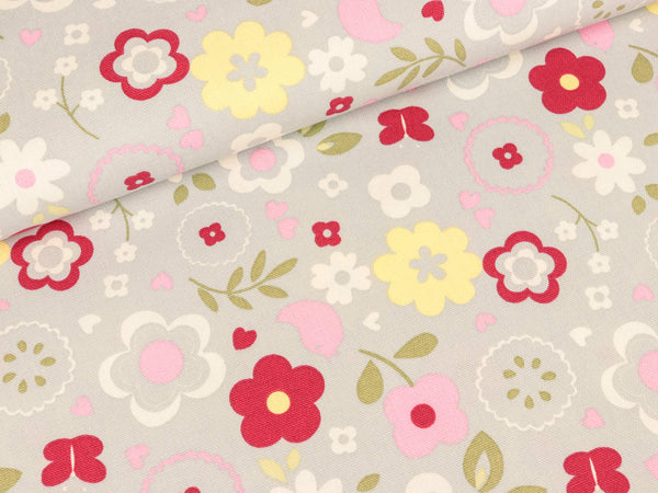 Baumwollstoff Retro Floral grey
