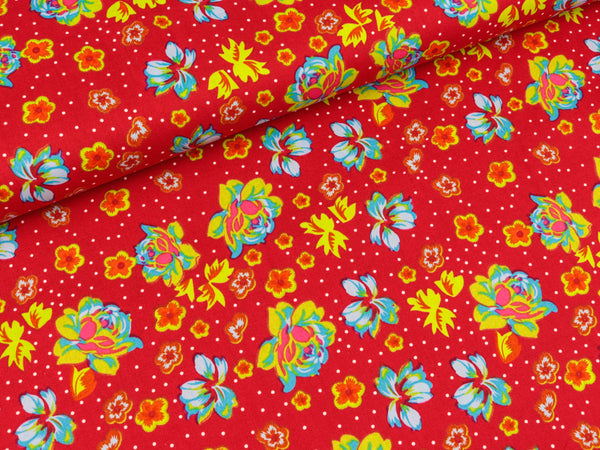 Baumwollstoff Blumen auf Rot