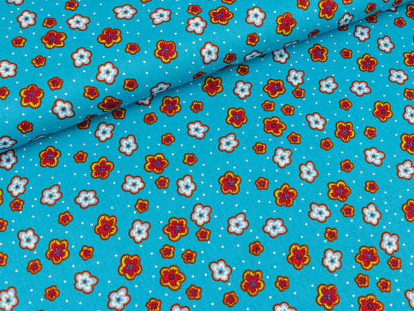 Baumwollstoff Blümchen auf Türkis