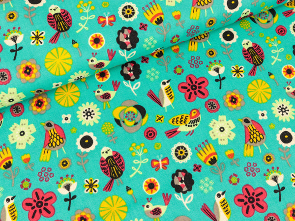 Baumwollstoff Camelot Fabrics Birds of a Feather türkis