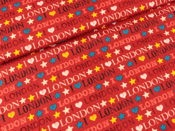 Baumwollstoff I Love London rot