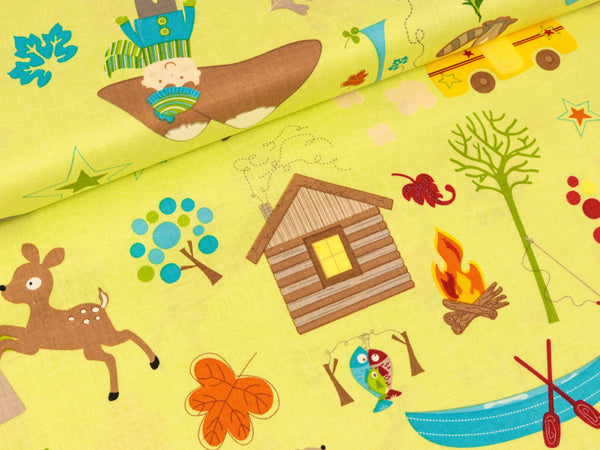 Baumwollstoff Riley Blake Fox Trails Waldbewohner auf Hellgrün