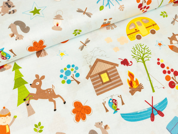 Baumwollstoff Riley Blake Fox Trails Waldbewohner auf Hellblau