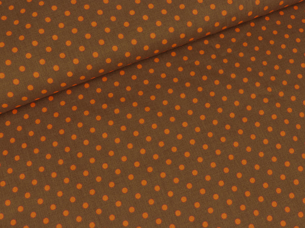 Baumwollstoff Visco neonorange Punkte auf Braun