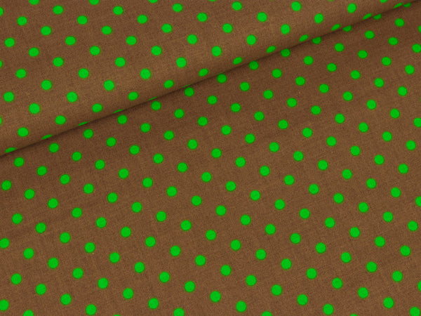 Baumwollstoff Visco Neonpunkte auf Braun