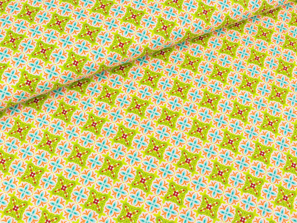 Baumwollstoff Julia Blumen und Ornamente lime-bunt