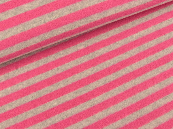 Sweatshirtstoff Martin Streifen pink auf Hellgrau