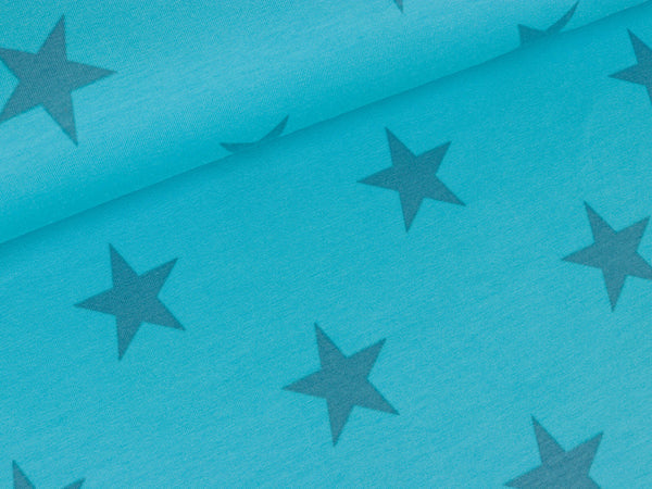 Baumwolljersey Mea Sterne petrol auf türkis