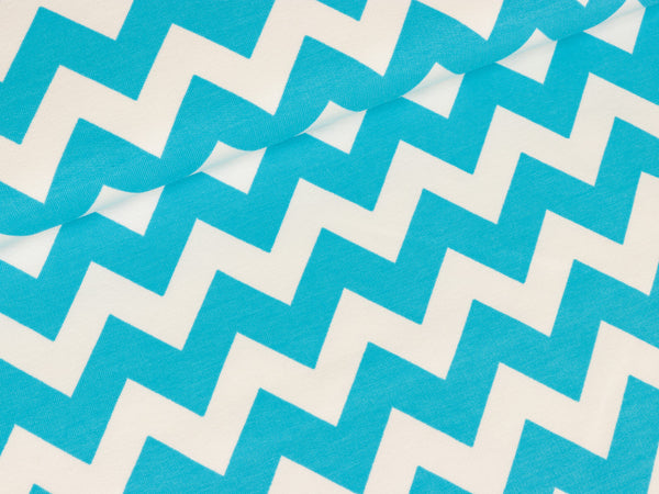 Sweatshirtstoff Mia Chevron türkis-weiß