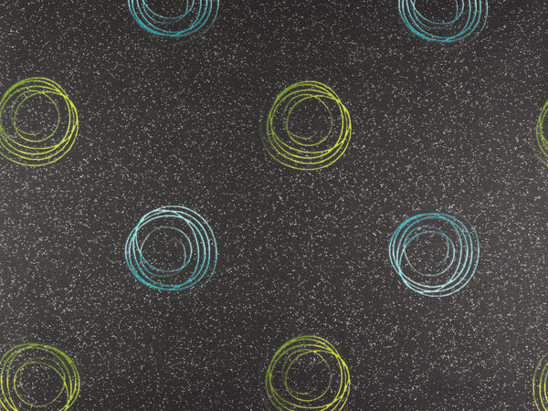 Beschichtete Baumwolle Leonie mit Kreisen schwarz-türkis-grün Glitzer