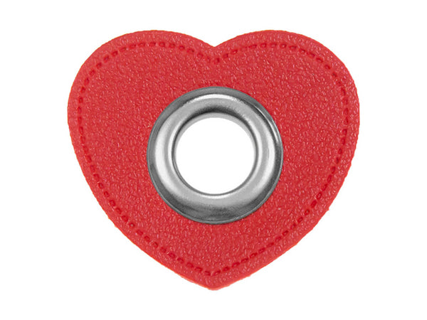 Ösen Patch Herz für Kordeln rot Lederimitat