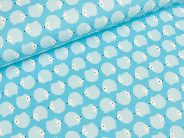 Baumwolljersey Wildflower Medow Igel hellblau-türkis