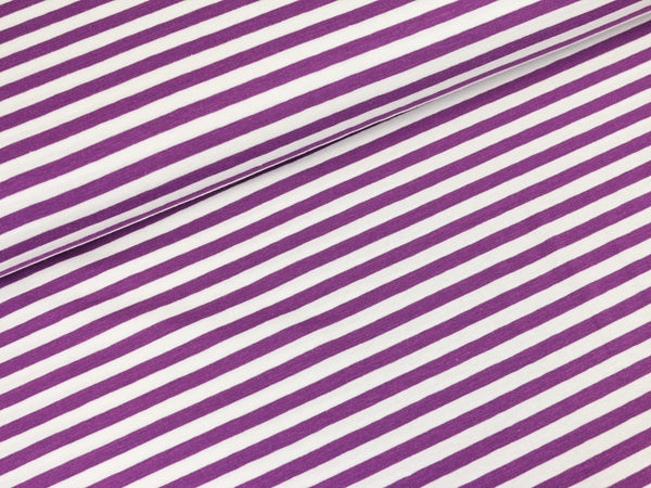 Baumwolljersey Vicente Streifen lila-weiß