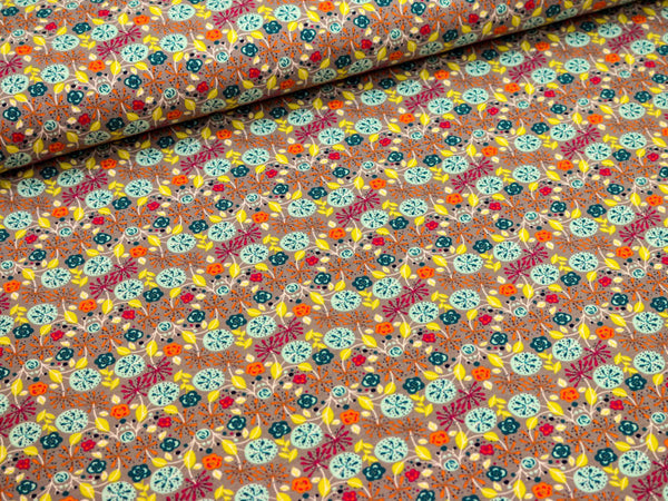 Baumwolljersey Joy Blumenwiese graubeige-bunt