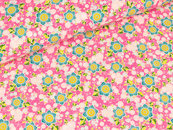 Baumwollstoff Flower Parade Blumen pink-bunt