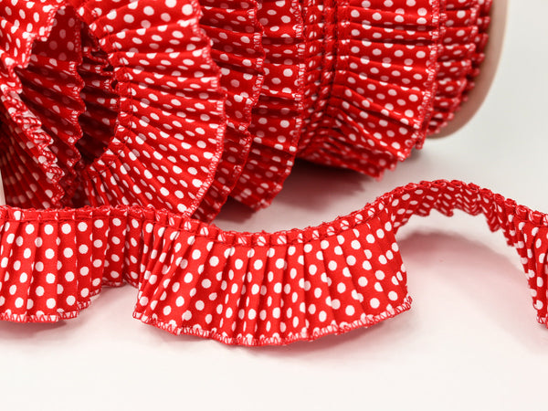 Rüschenborte rot mit weißen Punkten 1m