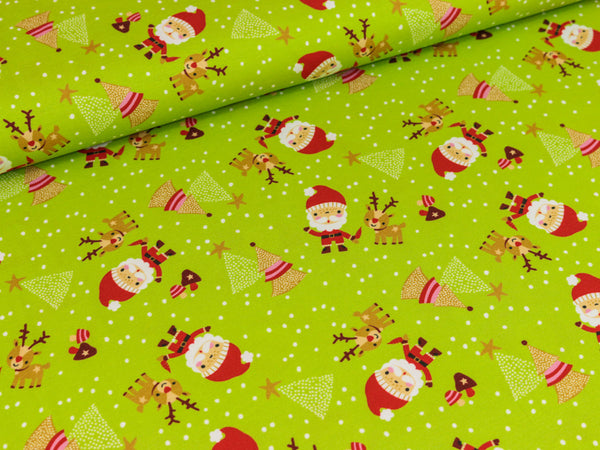 Baumwolljersey Weihnachten hellgrün/bunt