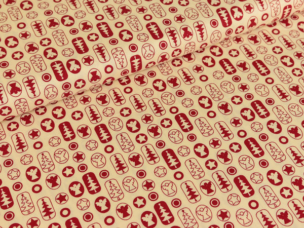 Baumwollstoff Joyful Christmas Motive creme/rot