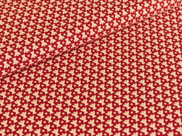 Baumwollstoff Joyful Christmas Engel creme/rot