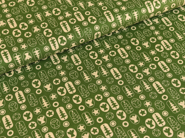 Baumwollstoff Joyful Christmas Motive grün/creme