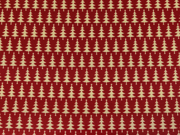 Laminierter Baumwollstoff Joyful Christmas Tannen creme auf rot