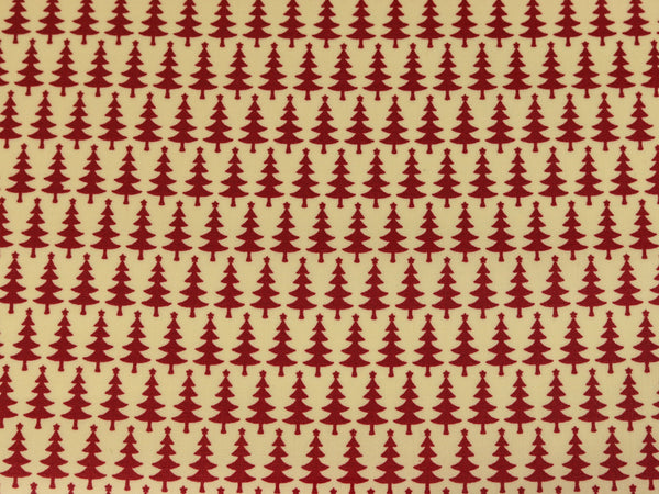 Laminierter Baumwollstoff Joyful Christmas Tannen rot auf creme