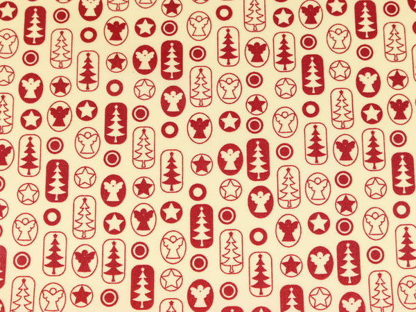 Laminierter Baumwollstoff Joyful Christmas Motive rot auf creme