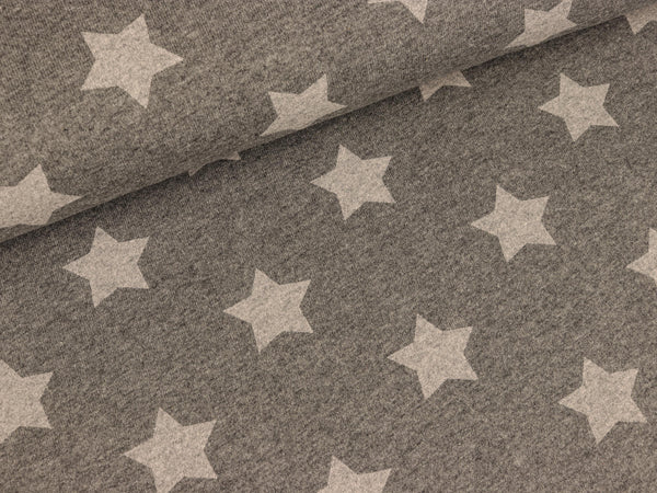 Sommersweat Sterne hellgrau auf dunkelgrau meliert
