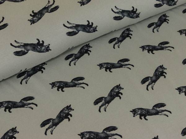 Baumwolljersey Füchse Let`s go Native grau