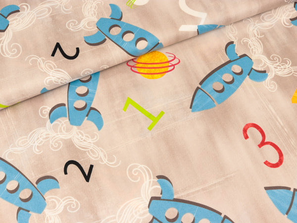 Baumwollstoff Rocket Scienstist grau-bunt