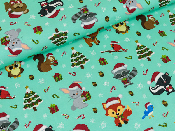 Baumwolljersey Waldweihnacht mint/bunt Digitaldruck