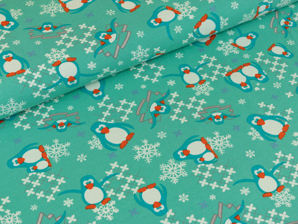 Baumwolljersey Pinguin&Eiskristall mint