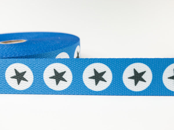 1m Gurtband 3cm hellblau mit Sternen