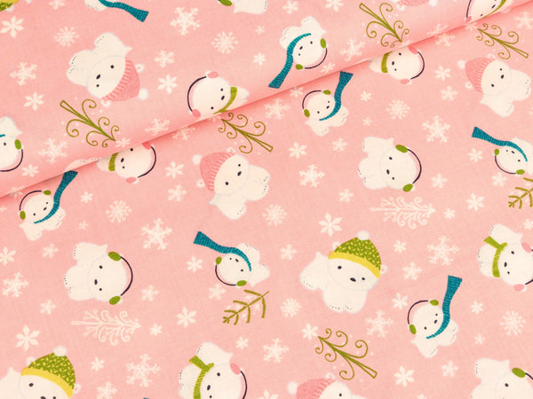 Baumwollstoff Winter Wonderland rosa Eisbär