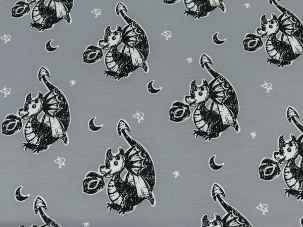 Baumwolljersey Kritzeldrachen hellgrau