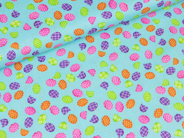 Baumwollstoff Just Hatched Ostereier hellblau