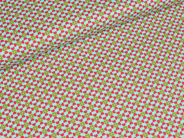 Baumwollstoff Blumenherz Kleine Herzen auf Wasserblau