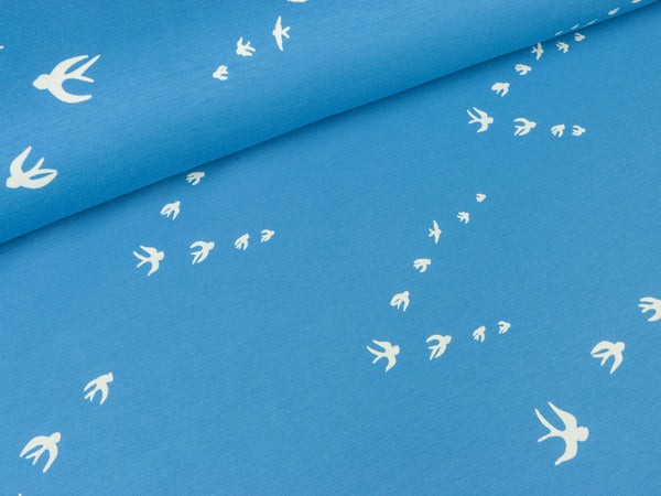 Baumwolljersey/Interlock Kenny Schwalben auf blau