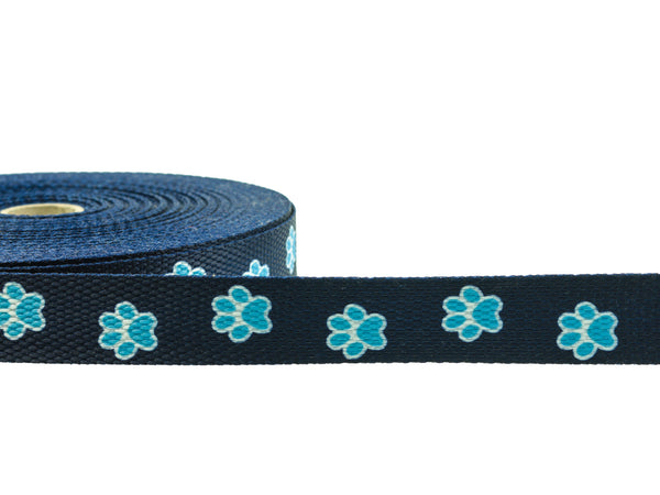 1m Gurtband dunkelblau mit Pfötchendruck 20mm