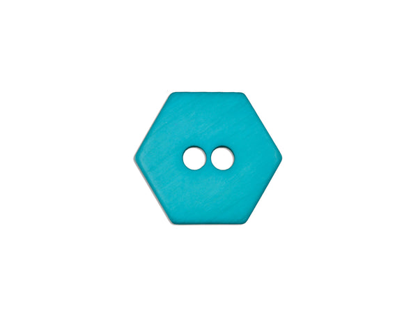 Knopf 2-Loch türkis matt Sechseckig