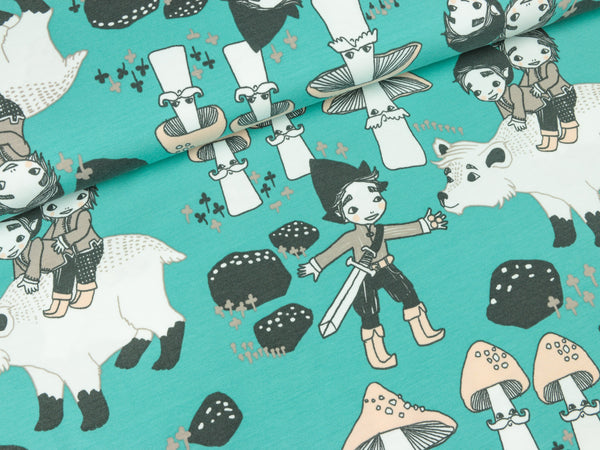 Baumwolljersey Woods old mint-bunt Lillestoff