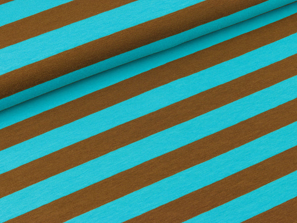 Baumwolljersey Gilda Streifen türkis-braun