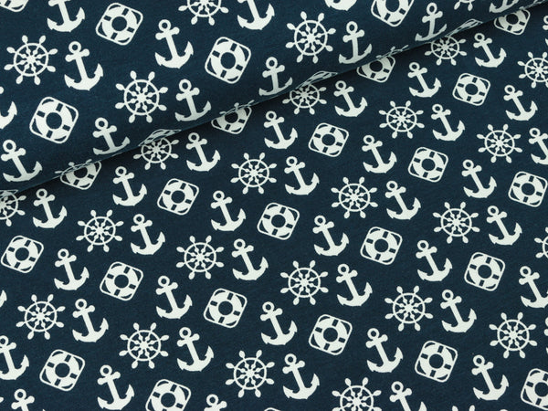 Baumwolljersey Vicente Maritimes weiß-dunkelblau