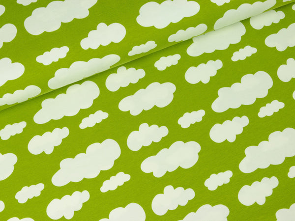 Baumwolljersey Vicente Wolken gelbgrün