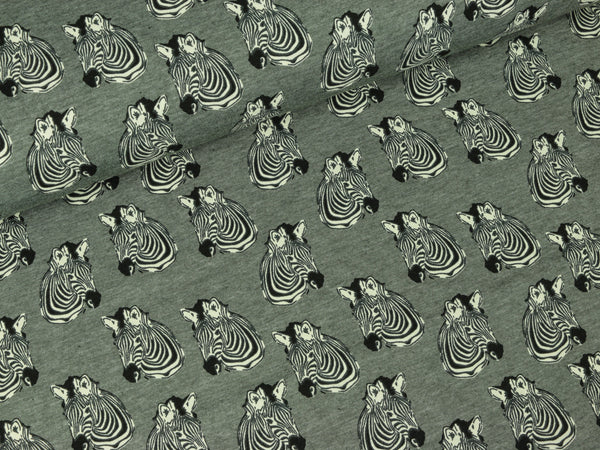 Baumwolljersey Zebra auf grau meliert