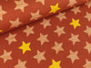 Baumwollsweat Sterne bunt auf Rotbraun