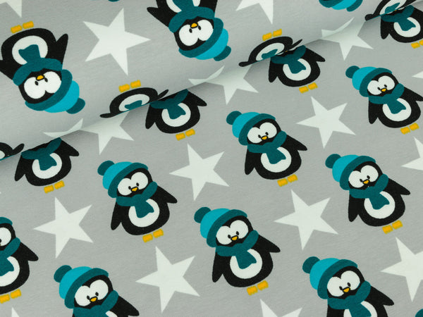 Baumwolljersey Vera Pinguinjungs auf Hellgrau