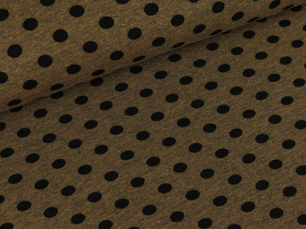 Baumwolljersey Kito Punkte schwarz auf braun meliert