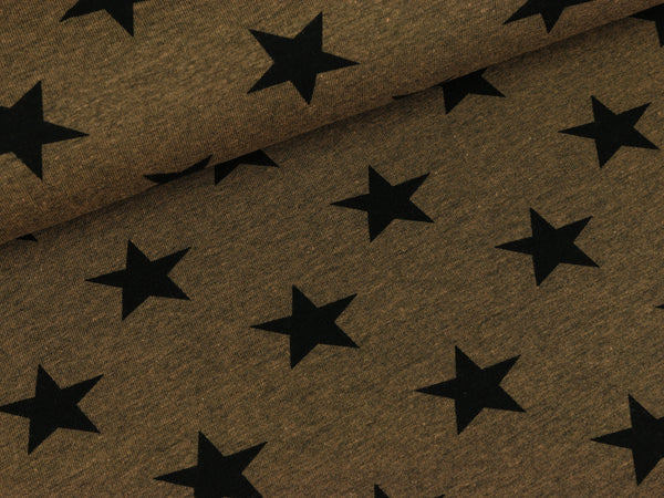 Baumwolljersey Kito Sterne schwarz auf braun meliert