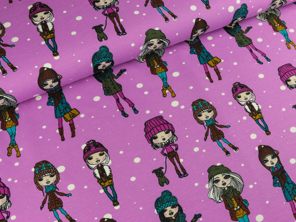 Baumwolljersey Snowgirls helllila-bunt